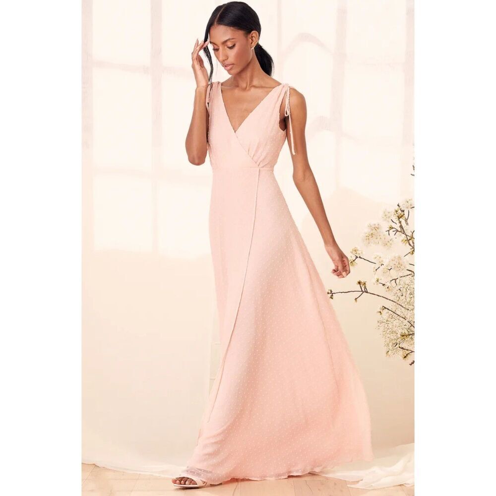 LULUS Romantic Possibilities True Blush Swiss Dot Maxi Dress Size M - Picture 2 of 13